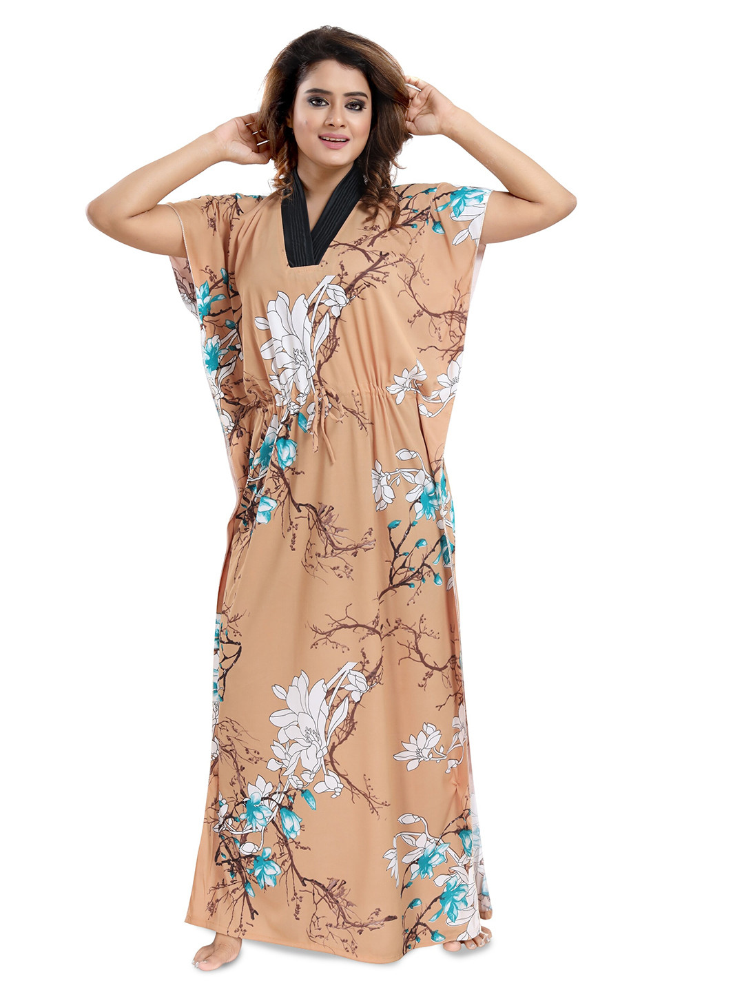 

SHOPPING STATION Floral Printed Satin Maxi Kaftan Nightdress, Brown