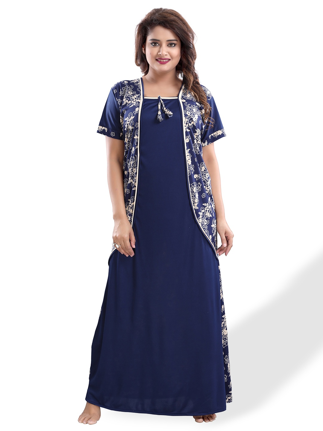 

SHOPPING STATION Floral Printed Satin Maxi Nightdress, Blue