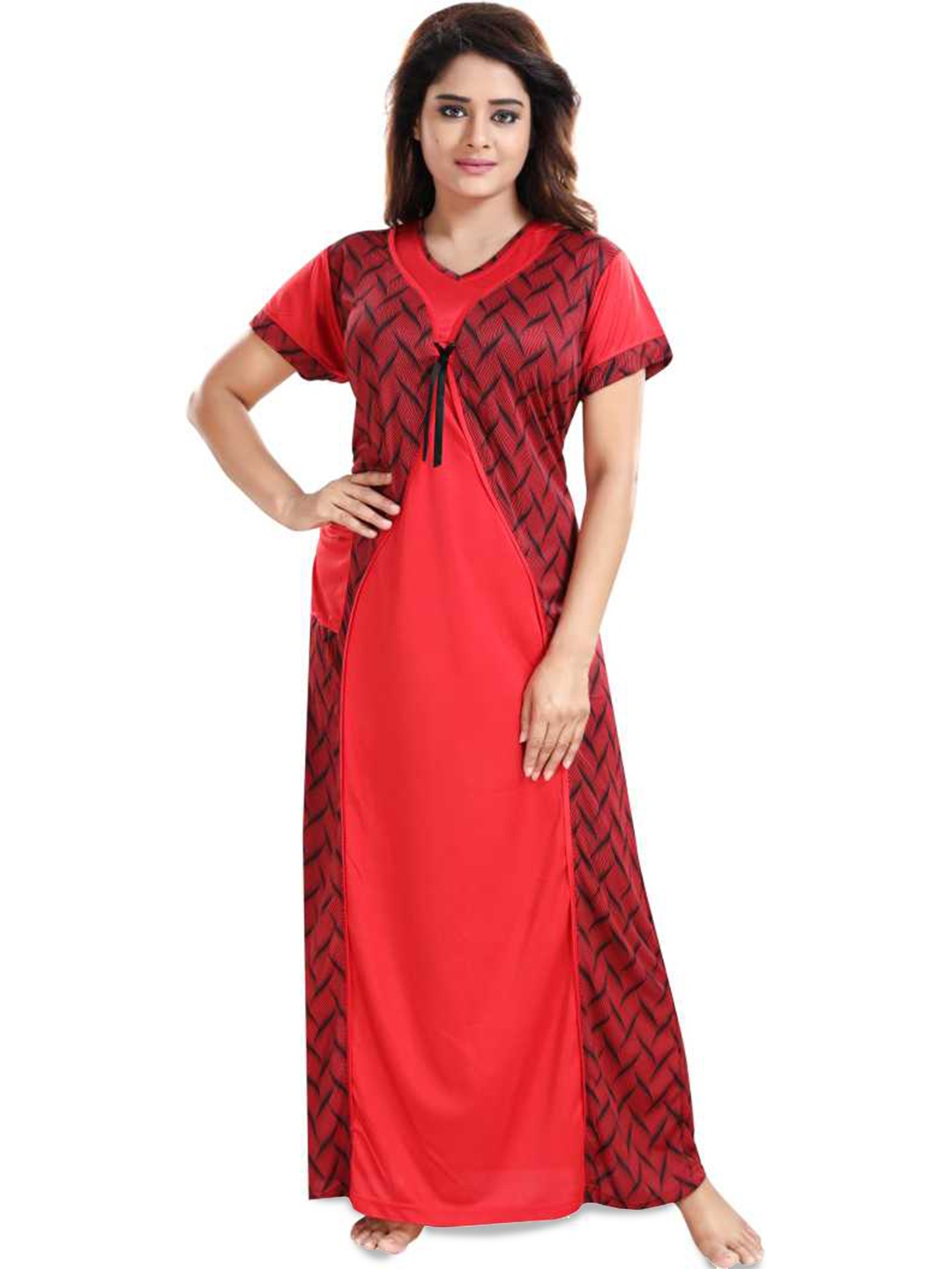 

SHOPPING STATION Abstract Printed Satin Maxi Nightdress, Maroon