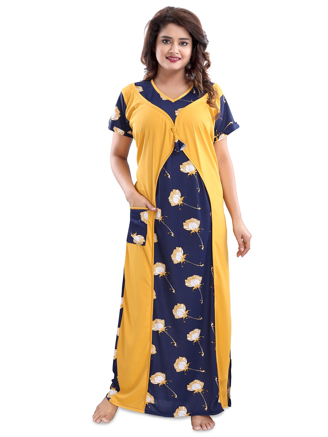

SHOPPING STATION Floral Printed Satin Maxi Nightdress, Yellow