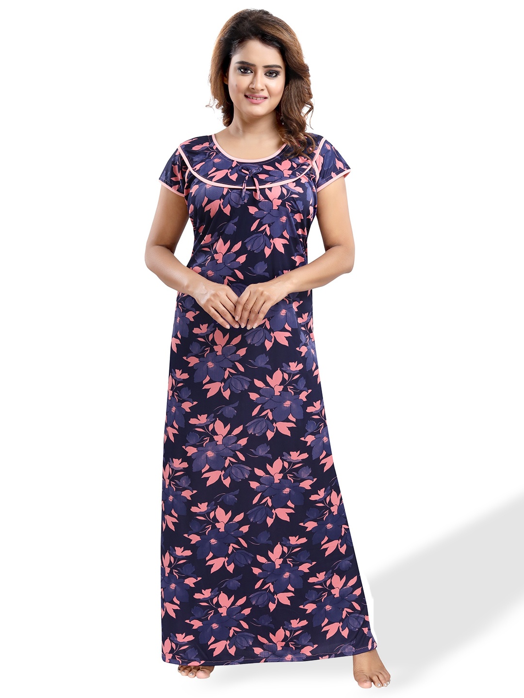 

SHOPPING STATION Floral Printed Satin Maxi Nightdress, Blue