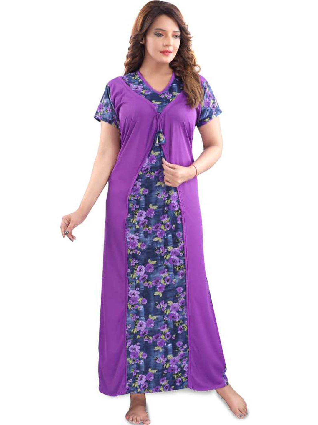 

SHOPPING STATION Floral Printed Satin Maxi Nightdress, Purple