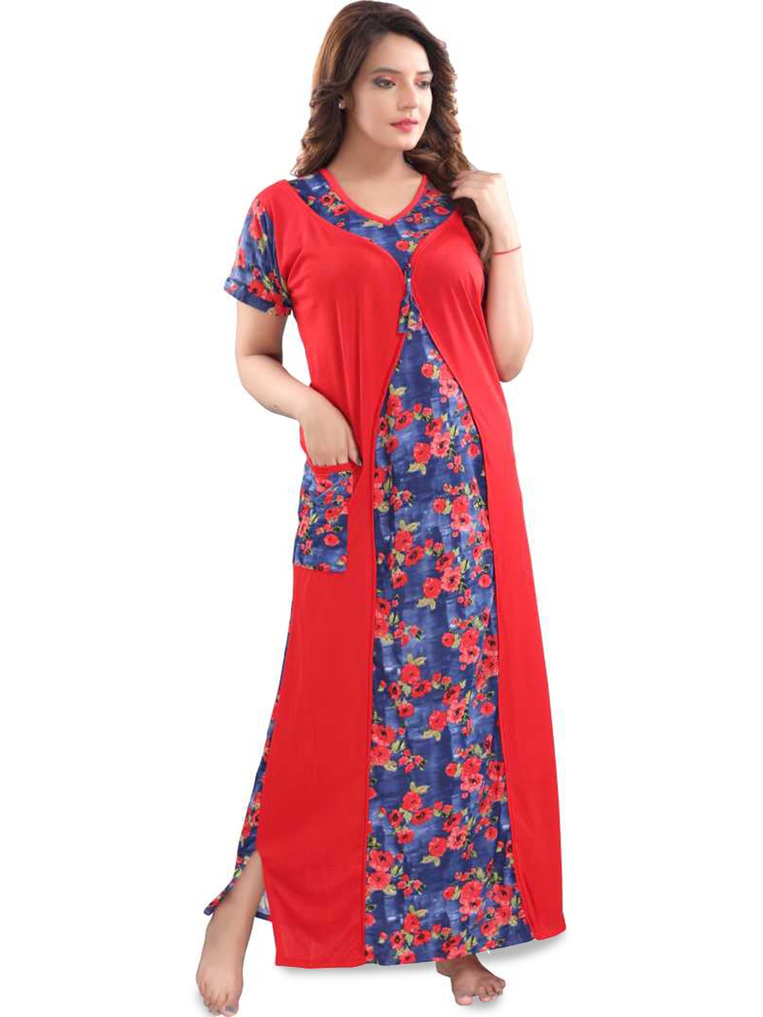 

SHOPPING STATION Floral Printed Satin Maxi Nightdress, Red