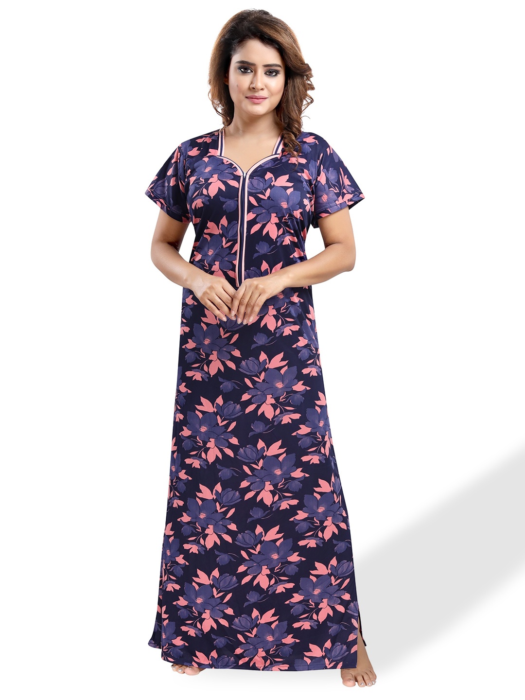 

SHOPPING STATION Floral Printed Satin Maxi Nightdress, Blue