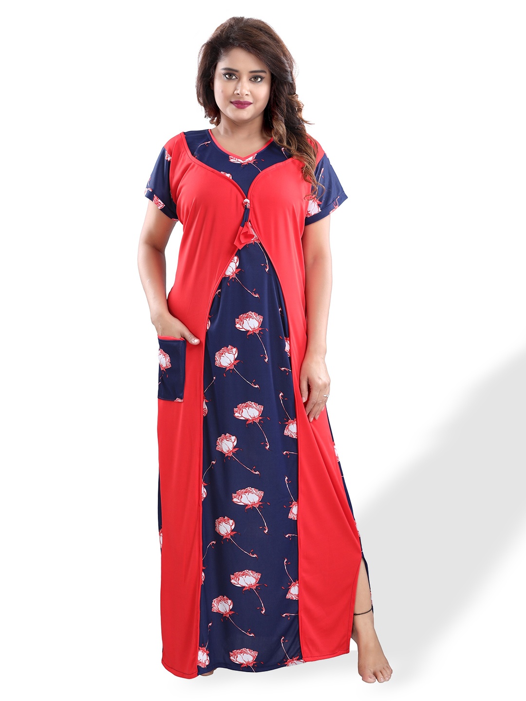 

SHOPPING STATION Floral Printed Satin Maxi Nightdress, Red
