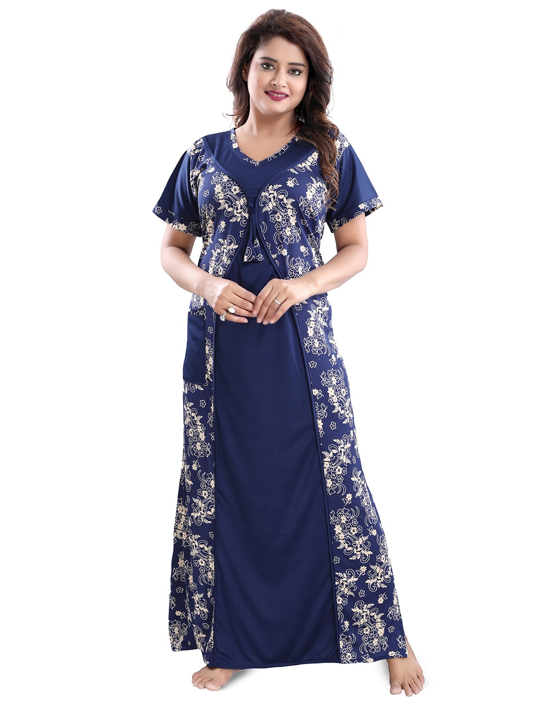 

SHOPPING STATION Floral Printed Satin Maxi Nightdress, Blue