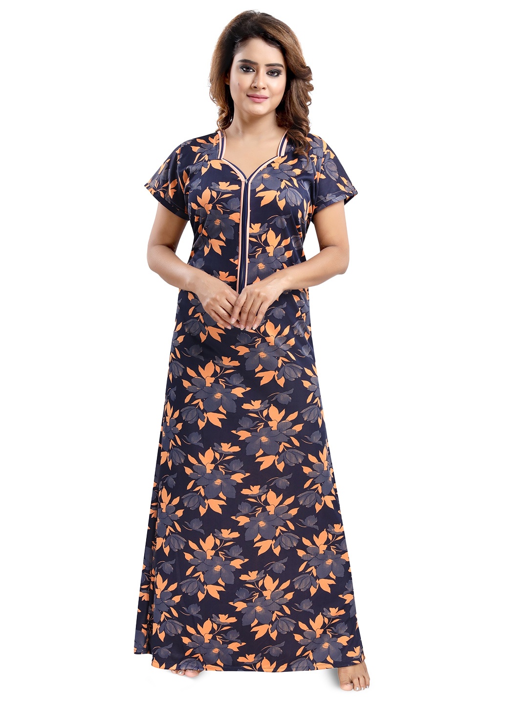 

SHOPPING STATION Floral Printed Satin Maxi Nightdress, Blue