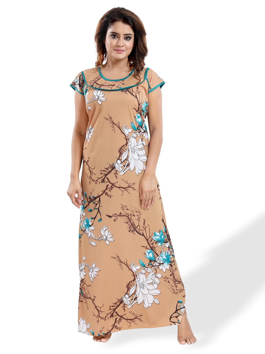 

SHOPPING STATION Floral Printed Satin Maxi Nightdress, Beige