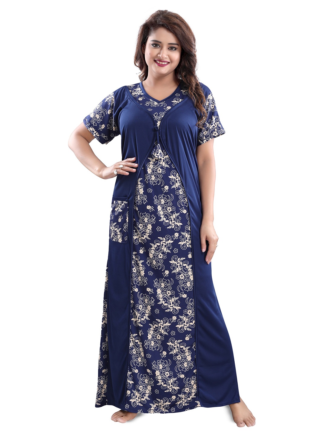 

SHOPPING STATION Floral Printed Satin Maxi Nightdress, Blue