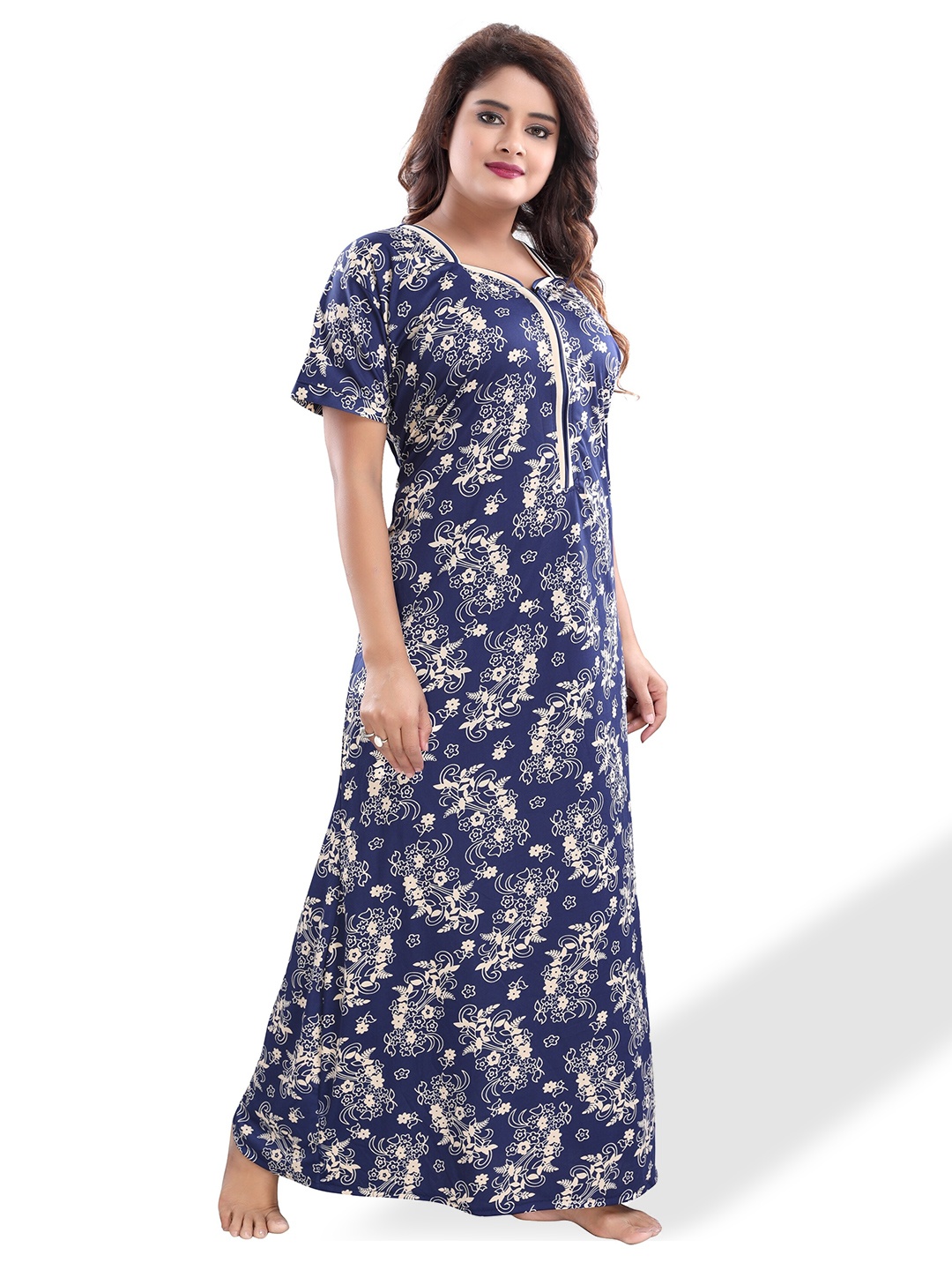 

SHOPPING STATION Floral Printed Satin Maxi Nightdress, Blue