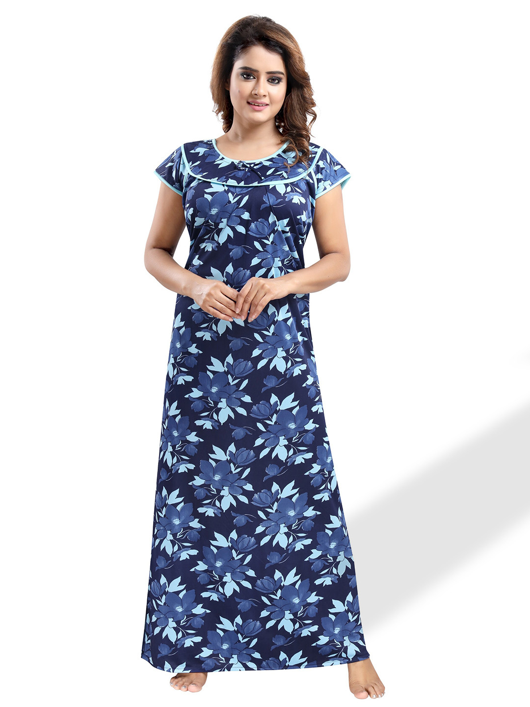 

SHOPPING STATION Floral Printed Satin Maxi Nightdress, Blue
