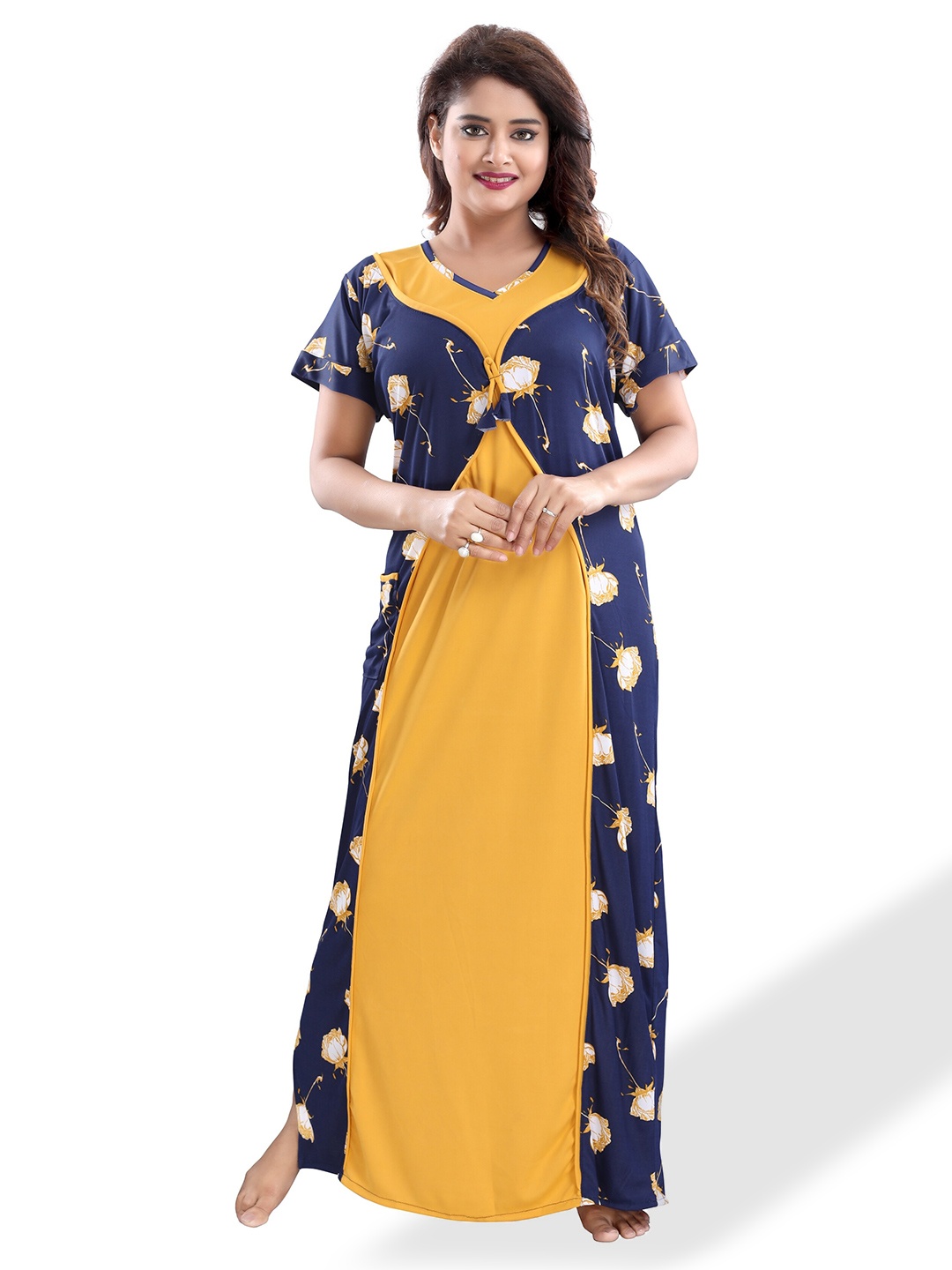 

SHOPPING STATION Floral Printed Satin Maxi Nightdress, Yellow
