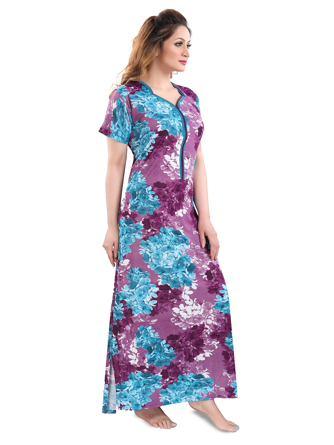 

SHOPPING STATION Floral Printed Satin Maxi Nightdress, Purple