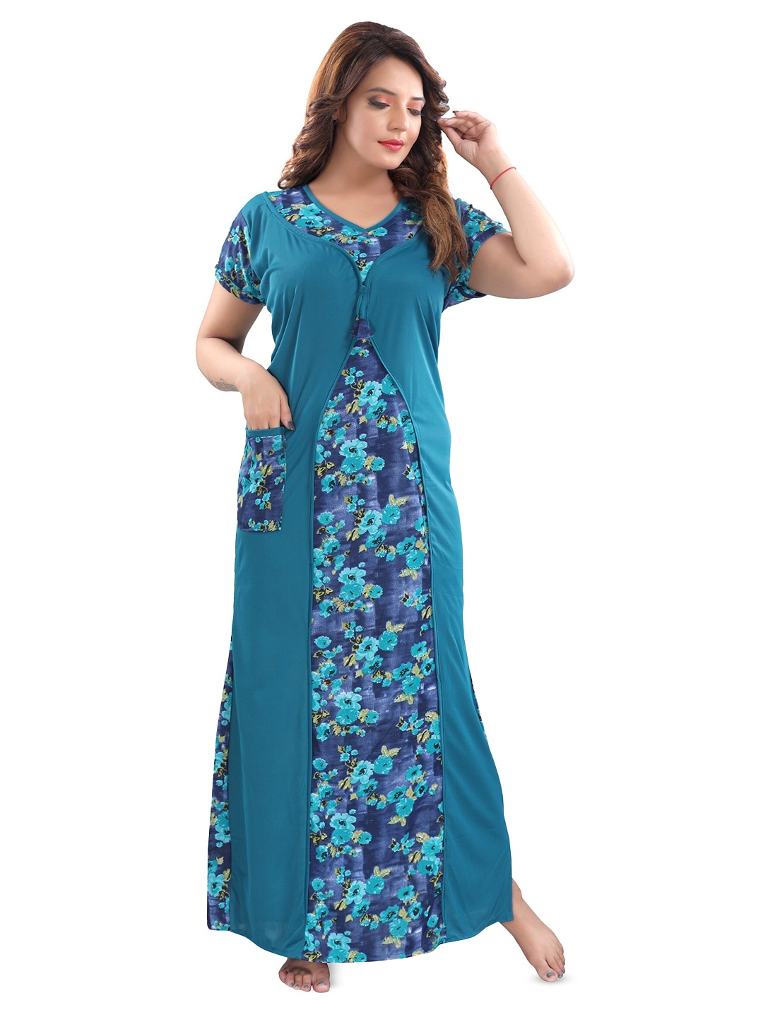 

SHOPPING STATION Floral Printed Satin Maxi Nightdress, Blue