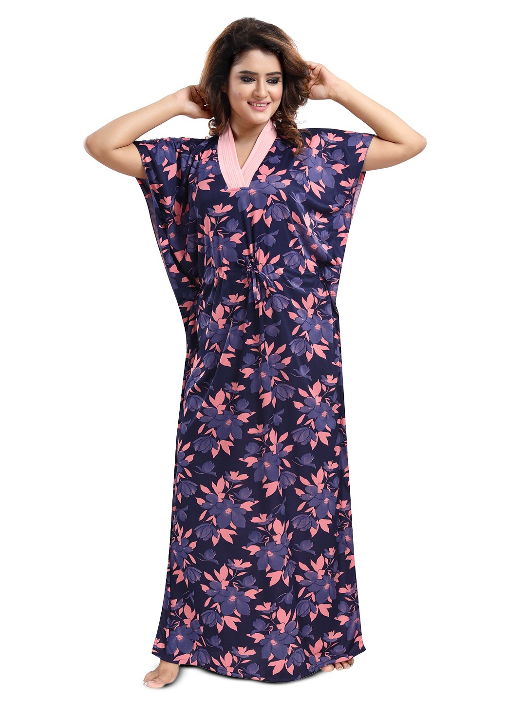 

SHOPPING STATION Floral Printed Satin Maxi Kaftan Nightdress, Black