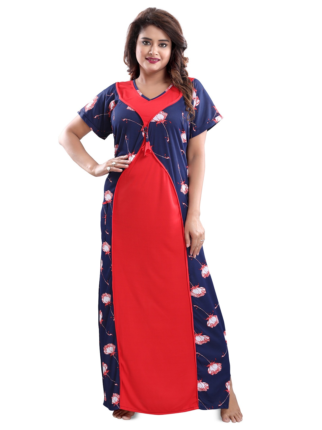 

SHOPPING STATION Floral Printed Satin Maxi Nightdress, Red