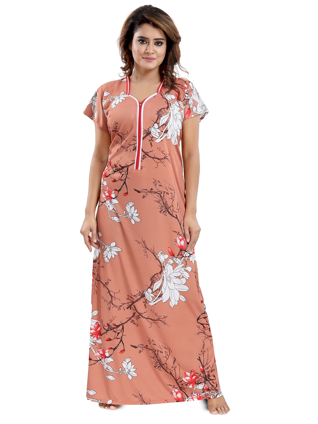

SHOPPING STATION Floral Printed Satin Maxi Nightdress, Peach