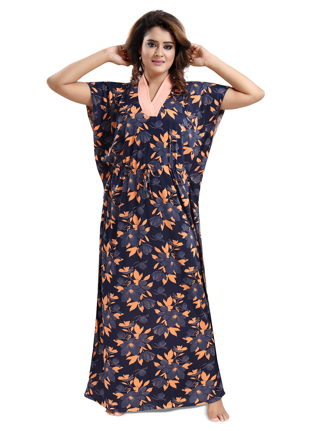 

SHOPPING STATION Floral Printed Satin Maxi Kaftan Nightdress, Black