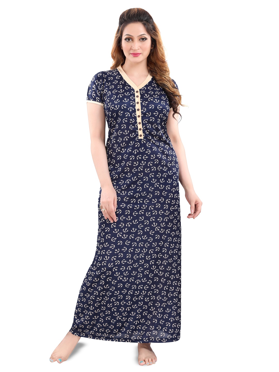 

SHOPPING STATION Conversational Printed Satin Maxi Nightdress, Blue