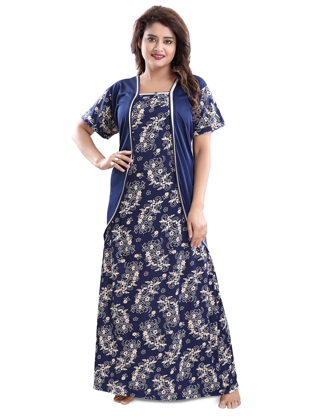 

SHOPPING STATION Floral Printed Satin Maxi Nightdress, Blue