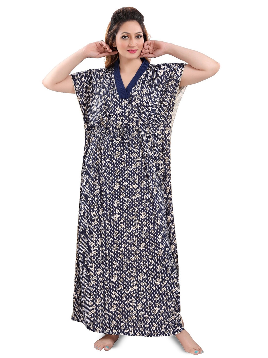 

SHOPPING STATION Floral Printed Satin Maxi Kaftan Nightdress, Blue