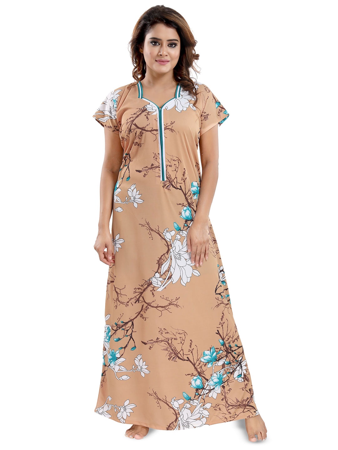 

SHOPPING STATION Floral Printed Satin Maxi Nightdress, Beige