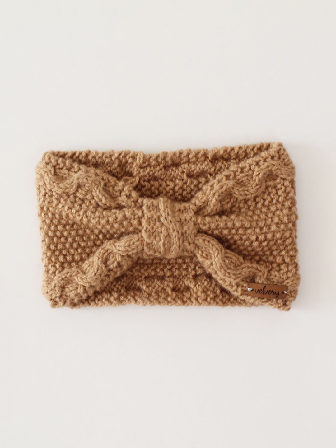

Velvery Women Handmade Cable-Knit Bandana Headband, Beige