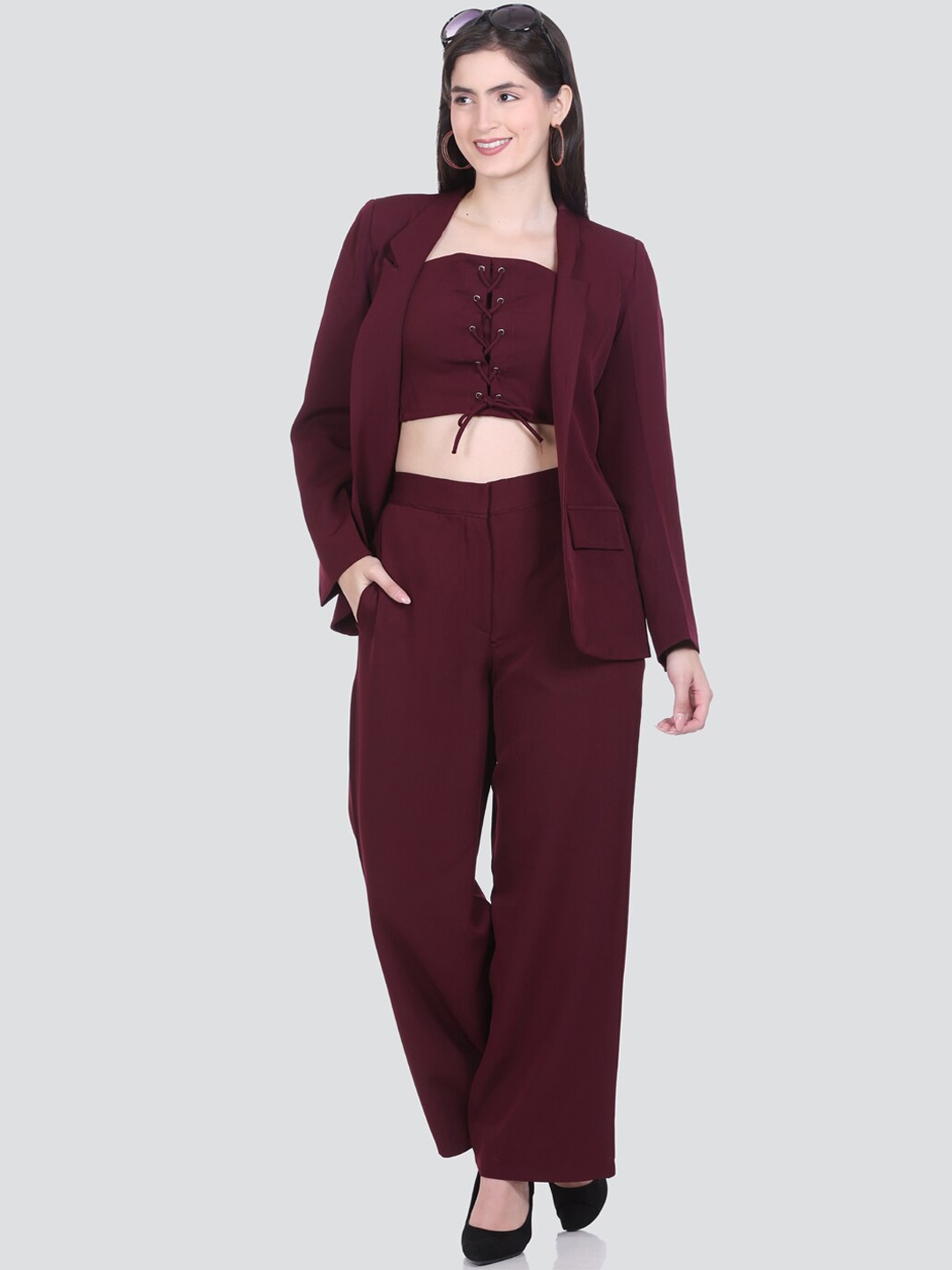 

HONNETE Single-Breasted Three-Piece Casual Suit, Maroon