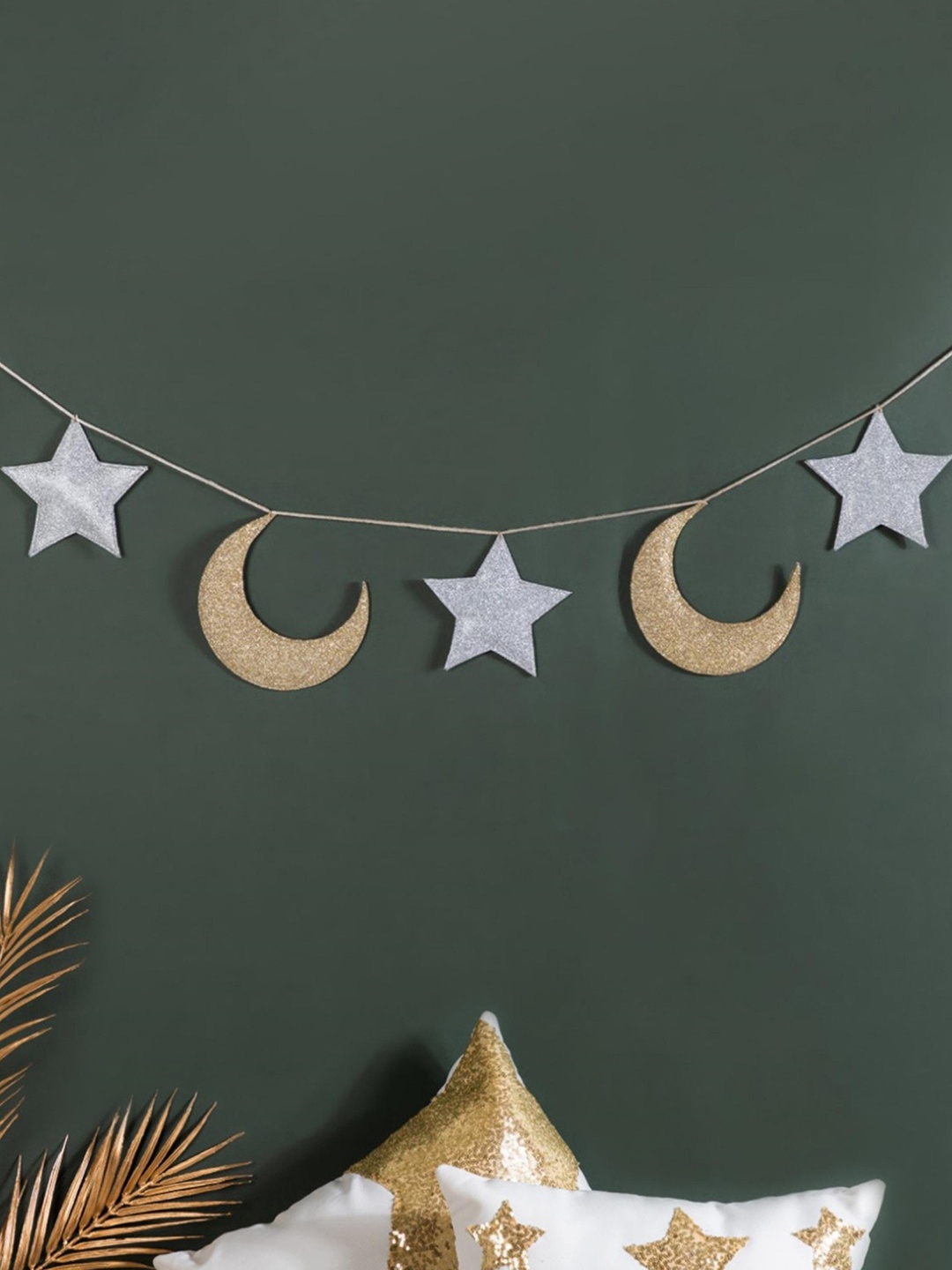 

Nestasia Beige & Grey Shimmery Star & Moon Festive Bunting Wall Hanging