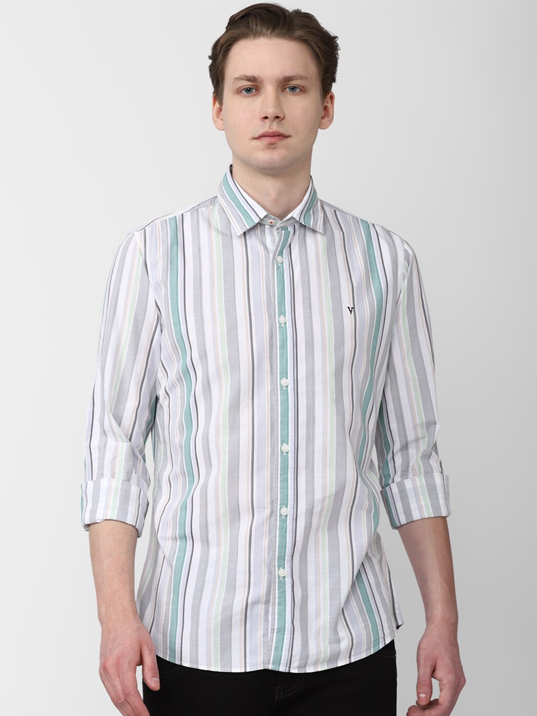 

Van Heusen Sport Slim Fit Striped Pure Cotton Casual Shirt, White