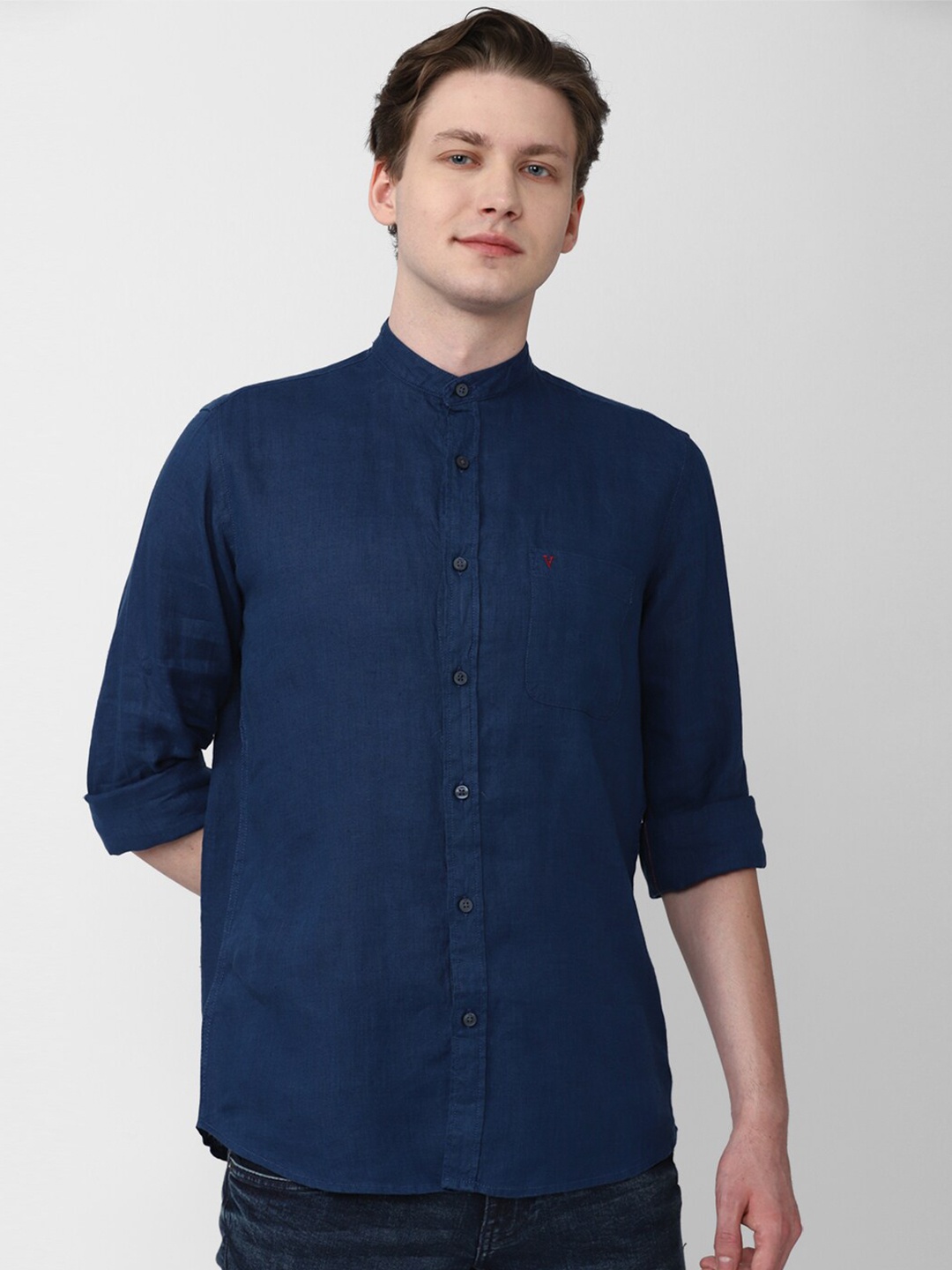 

Van Heusen Sport Band Collar Linen Casual Shirt, Navy blue