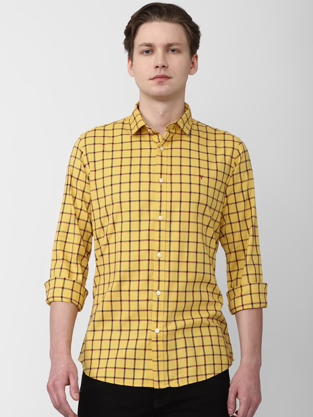 

Van Heusen Sport Slim Fit Windowpane Checks Casual Shirt, Yellow