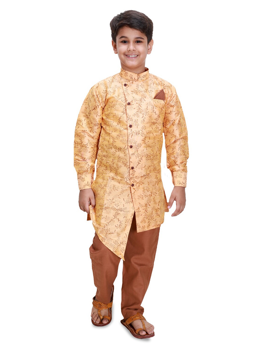 

FOURFOLDS Printed Sherwani & Trouser Set, Orange