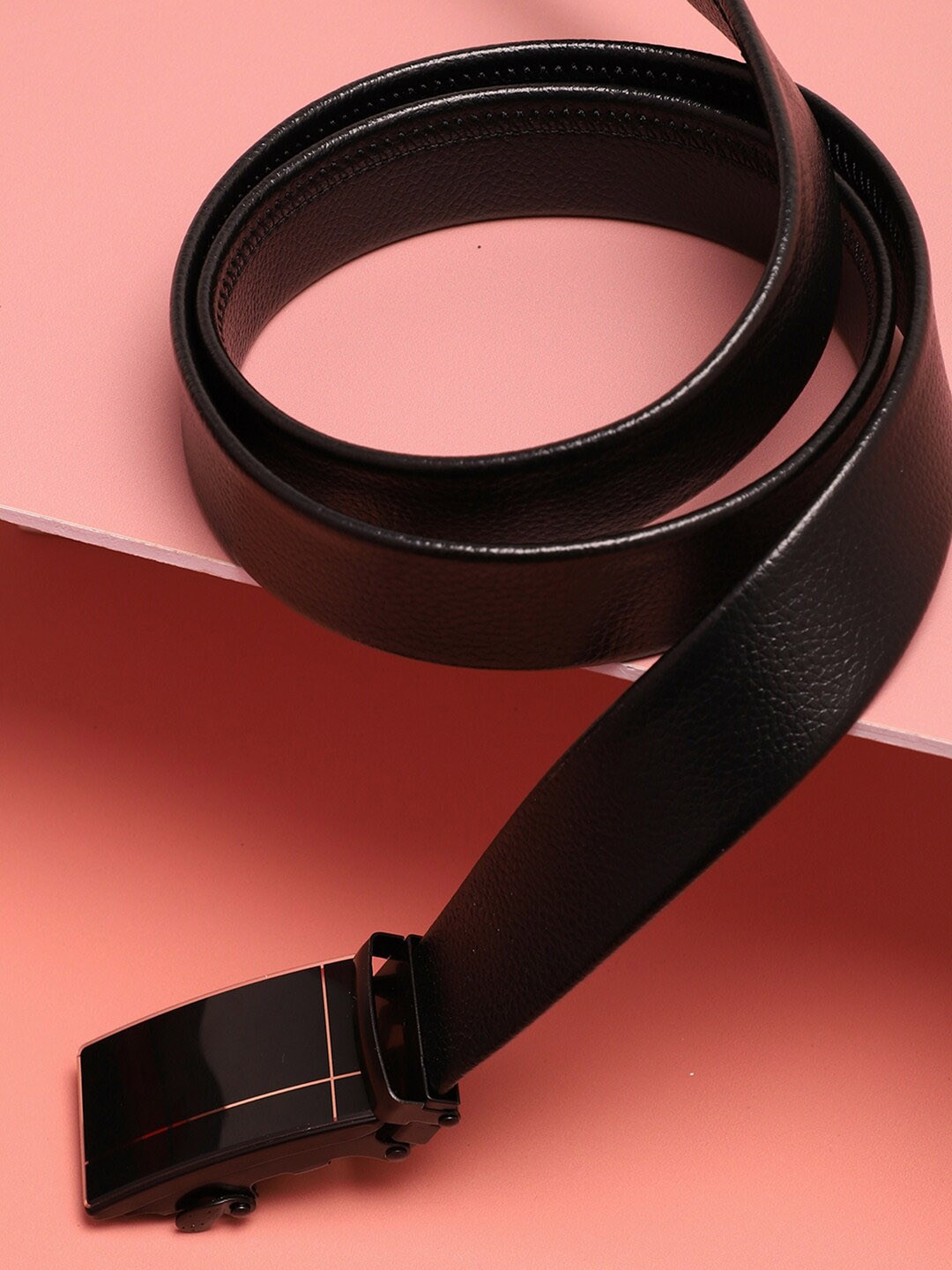 

French Accent Men Textured PU Formal Belt, Black