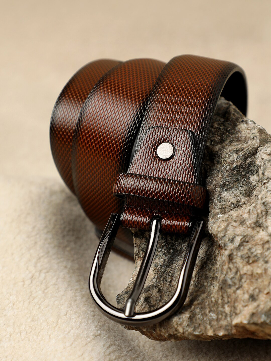 

French Accent Men Textured PU Formal Belt, Brown