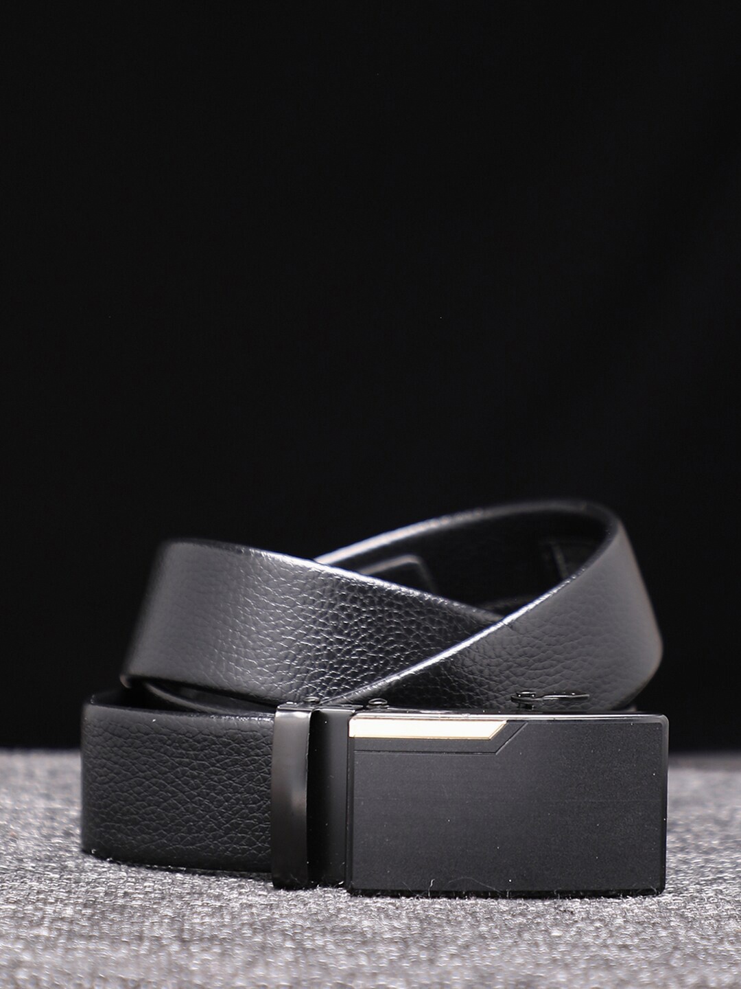 

French Accent Men Textured PU Belt, Black