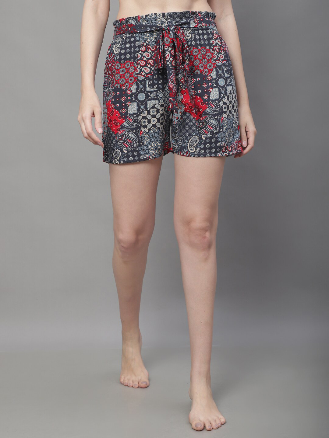 

Boston Club Women Ethnic Motifs Printed Lounge Shorts, Grey