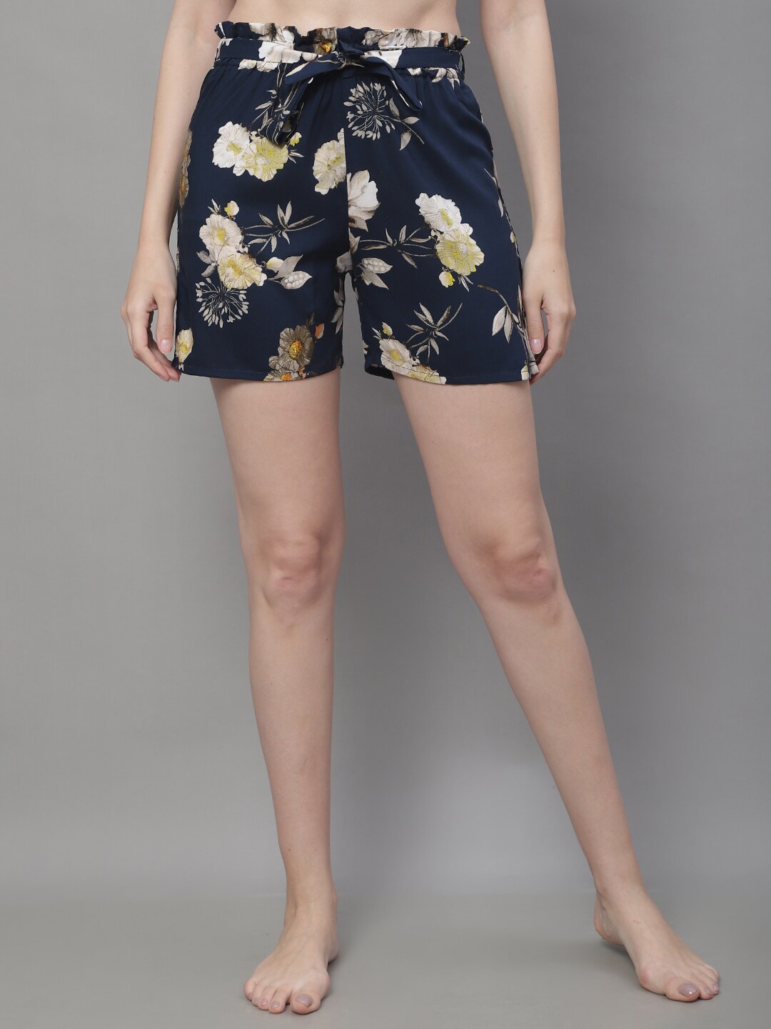 

Boston Club Women Floral Printed Lounge Shorts, Navy blue