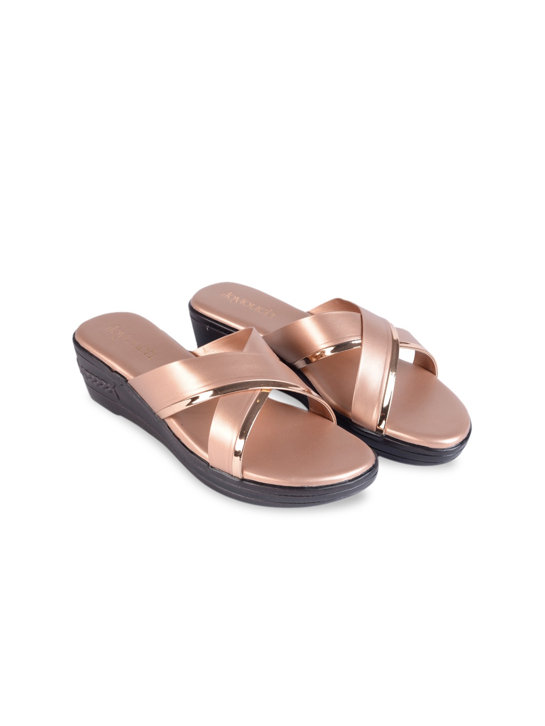 

Joytouch Criss-Cross Strap Wedge Heels, Rose gold