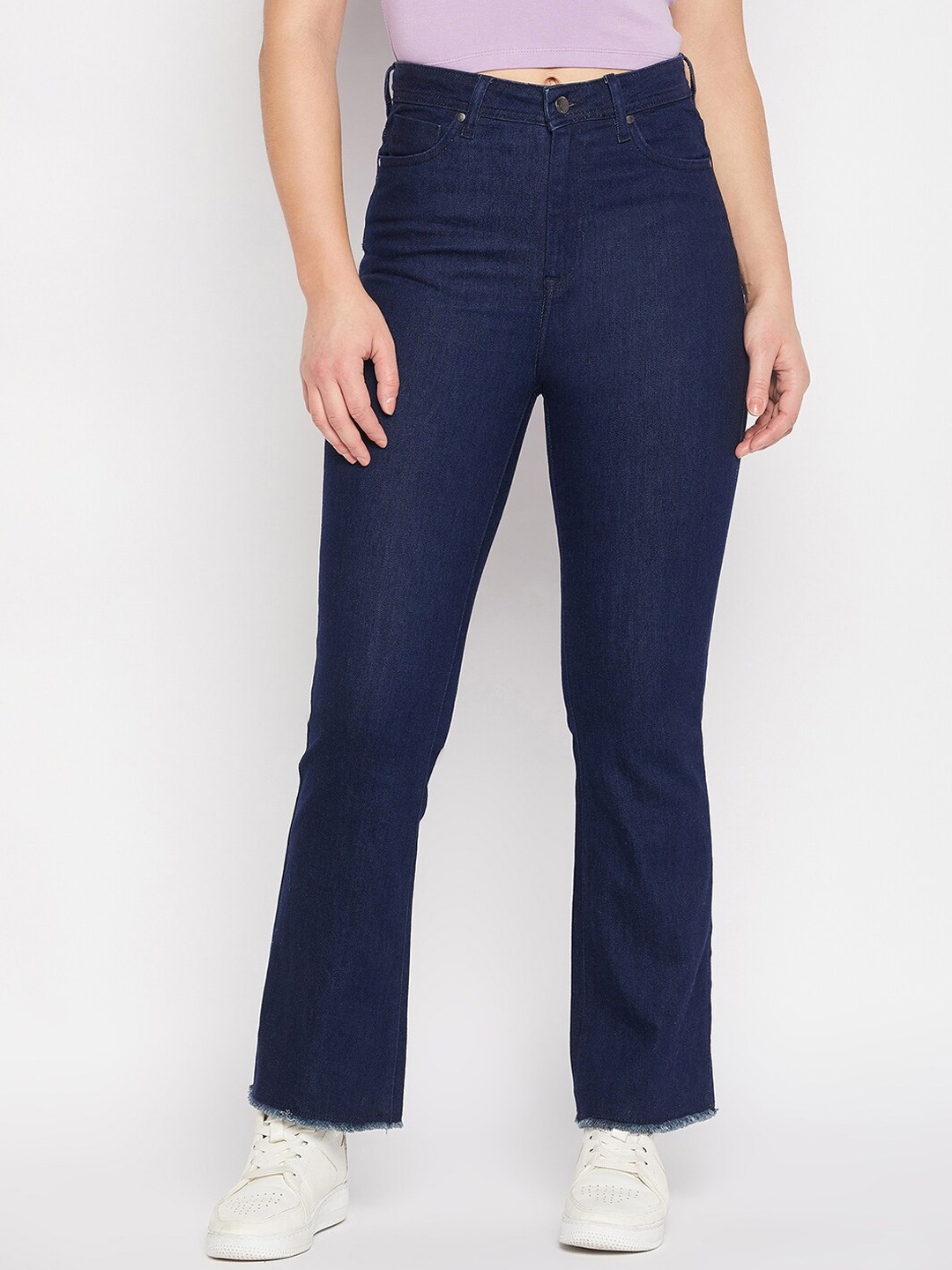 

Madame Women Mid-Rise Frayed Denim Cotton Jeans, Navy blue