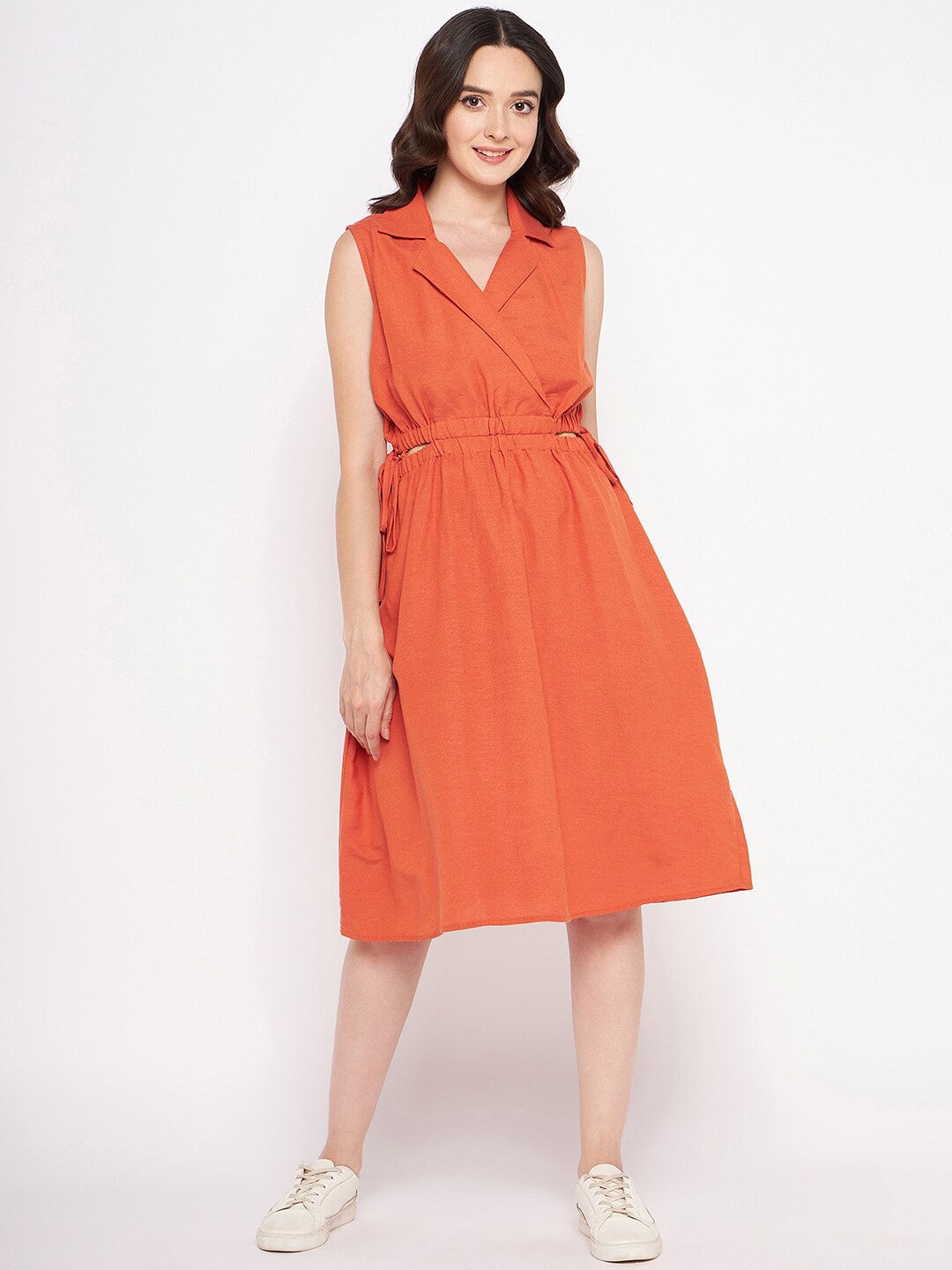 

Madame Shirt Collar Cut-Outs Wrap Dress, Rust