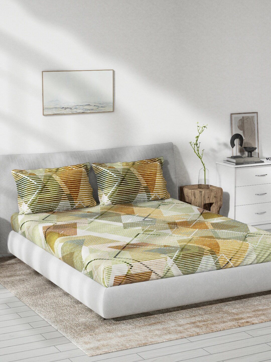 

DDecor Live Beautiful Brown & Green 140 TC Cotton Queen Bedsheet & 2 Pillow Covers
