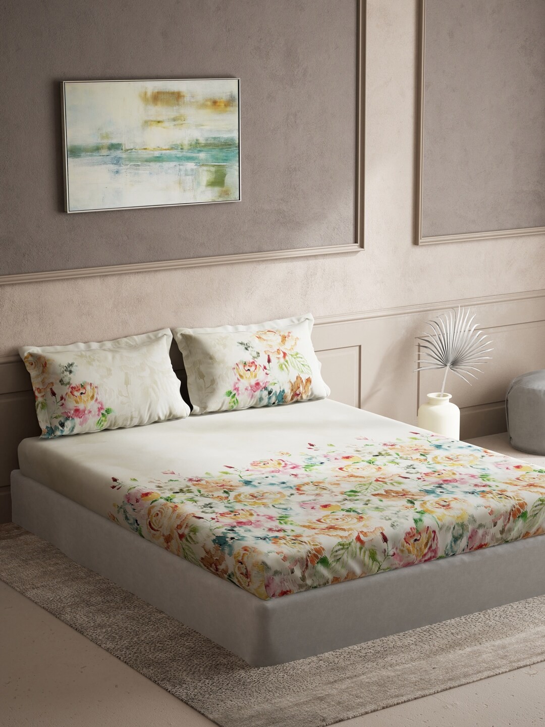 

DDecor Live Beautiful Orange & Pink Floral 150 TC Cotton King Bedsheet & 2 Pillow Covers