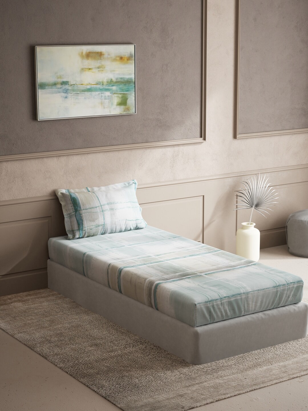 

DDecor Live Beautiful Blue & Grey 150 TC Cotton Single Bedsheet & 1 Pillow Cover