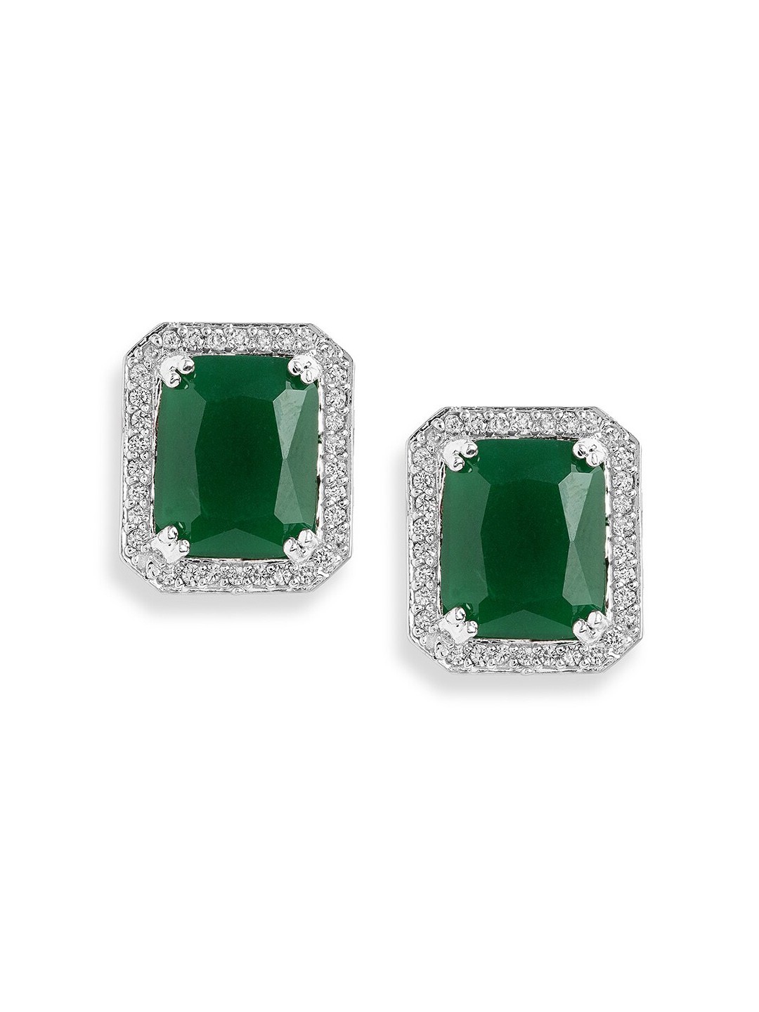 

Tipsyfly Brass-Plated Zircon Studded Contemporary Studs Earrings, Silver