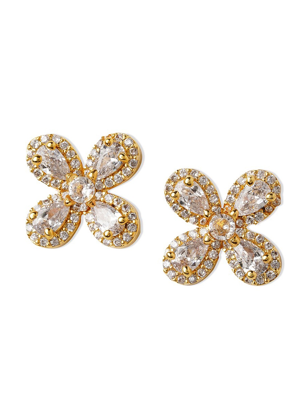 

Tipsyfly Brass-Plated Zircon Studded Contemporary Studs Earrings, Gold