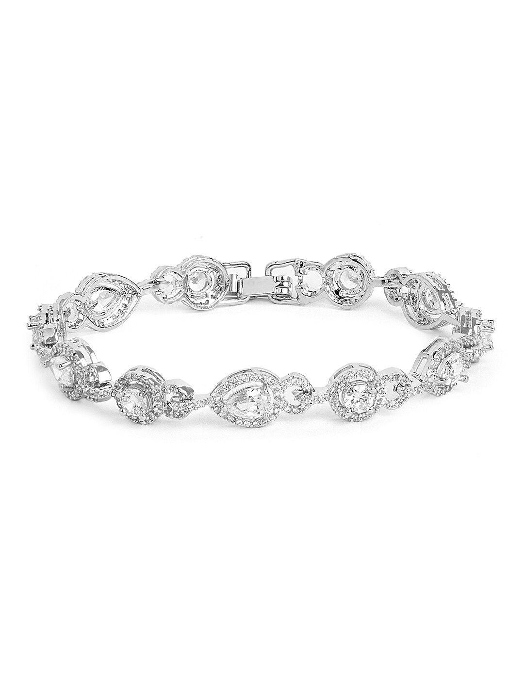 

Tipsyfly Women Silver-Plated Cubic Zirconia Studded Link Bracelet