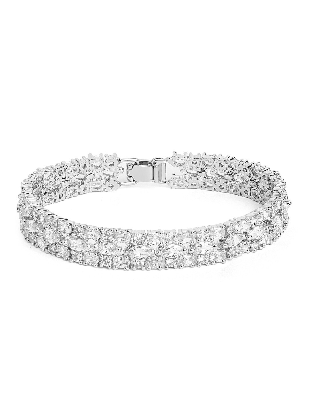 

Tipsyfly Women Silver-Plated Zirconia Studded Link Bracelet