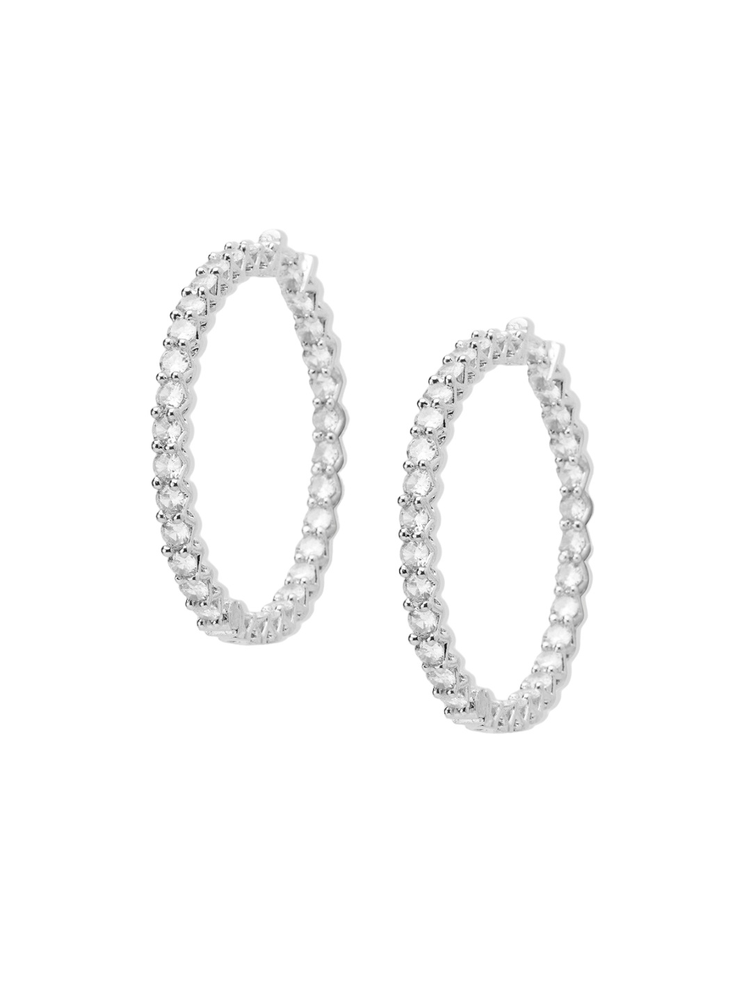 

Tipsyfly Brass-Plated Crystal Studded Contemporary Hoop Earrings, Silver