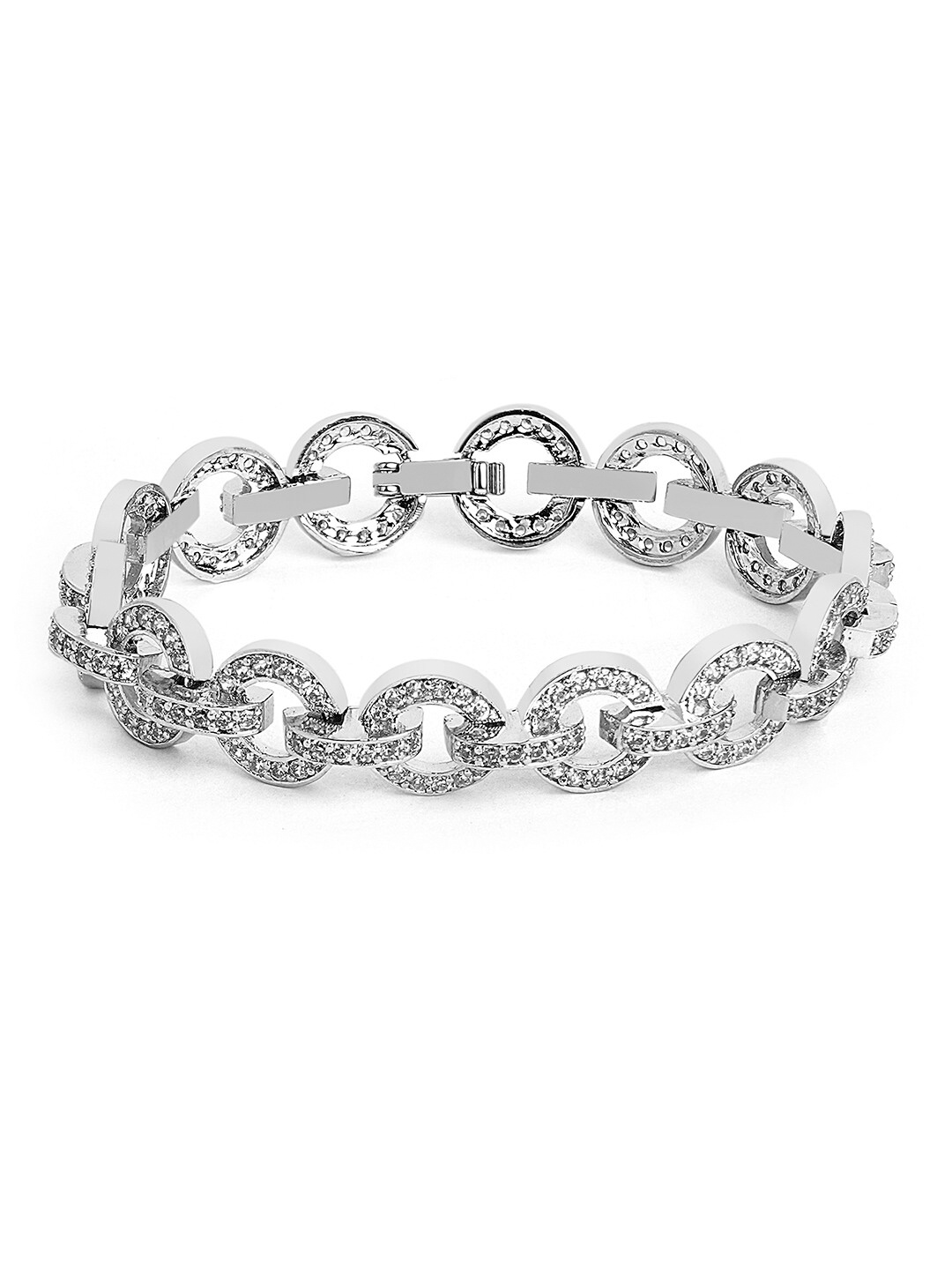 

Tipsyfly Women Silver-Plated Cubic Zirconia Studded Link Bracelet